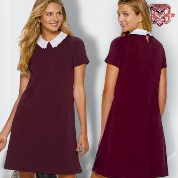 ELLE Wednesday Addams Collared Jersey Stretch Shift Dress - Picture 4 of 10